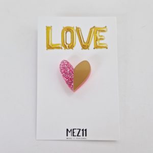 Pins hartje duokleur glitterroze-goud