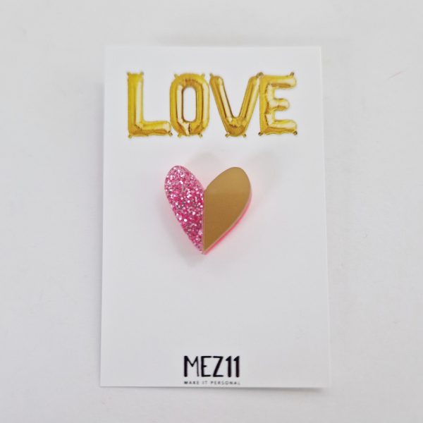 Pins hartje duokleur glitterroze-goud