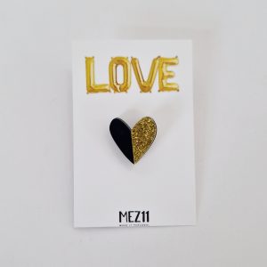 Pins hartje duokleur glittergoud en zwart